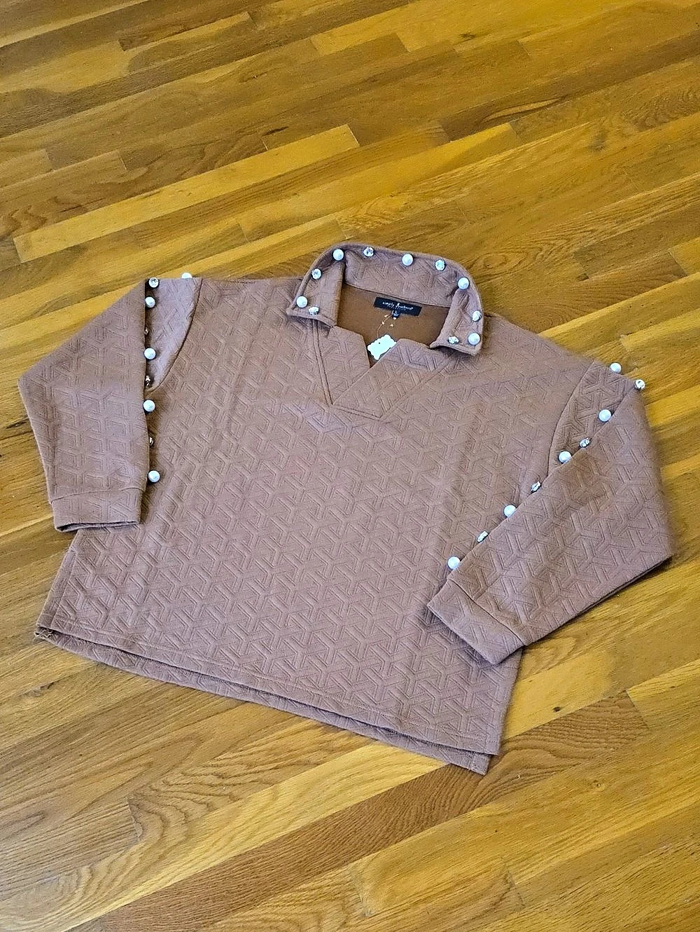 Simply Southern Quilted Pearl and Rhinestone Embellished Pullover Rhinestone